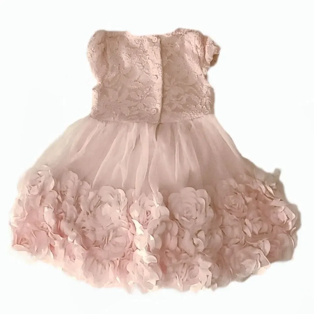 Nannette Baby Pink Lace Flower Petal Bubble Dress sz 24M Girls